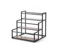 YWMJZEU Étagère Table à Étages Métal Noir Support à Épices Aspect Bois Organisateur à Épices à 3 Niveaux, Étagère De Rangement À 3 Niveaux