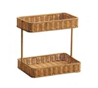 YWMJZEU Organisateur Comptoir Marron Naturel Étagère en Rotin Tressé Cadre Épais Plateau Ajouré pour Coiffeuse, Petit Modèle, Couche Inférieure Élargie