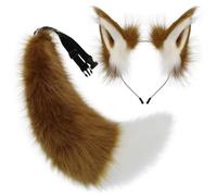 YWMJZEU Serre-Tête Oreilles Renard avec Queue En Peluche Oreilles et Queue Renard Doux pour Photographie Photo, Festival, Array, Marron Et Blanc