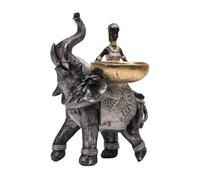 YWMJZEU Statuette D'éléphant avec Coupelle Sculpté Plateau Décoratif Artisanal Figurine pour Entrée, Bureau, Chambre, Noir, Éléphant avec Tête Levée