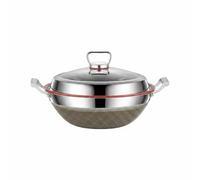YWMJZEU Wok à Double Poignée Grande Capacité Wok En Acier Inoxydable Profond Faitout En Acier Inoxydable pour Cuisson Lente, Wok En Titane Double Face Nid D Abeille, 36 Cm, Sans Panier Vapeur