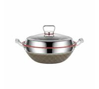 YWMJZEU Wok à Double Poignée Grande Capacité Wok En Acier Inoxydable Profond Faitout En Acier Inoxydable pour Cuisson Lente, Wok En Titane Double Face Nid D Abeille, 40 Cm, Sans Panier Vapeur