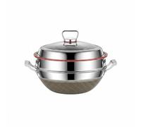 YWMJZEU Wok à Double Poignée Grande Capacité Wok En Acier Inoxydable Profond Faitout En Acier Inoxydable pour Cuisson Lente, Wok En Titane Double Face Nid D Abeille, 36 Cm, Avec Panier Vapeur