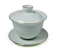 YXHUPOT Gaiwan Sancai chinois Sancai 177 ml - Tasse, service à thé, bol et soucoupe avec délicate fleur en porcelaine dorée en relief