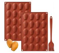 YXHZVON 2 Pièces Mini Moule Madeleine Silicone, 20 Cavités Moule Madeleine avec 1 Pinceau, Moules en Silicone en Forme de Coquille pour Biscuits, Chocolat, Pudding (Rouge Brique)