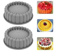 YXHZVON 2PCS Moule à Charlotte en Silicone 20cm Moule Gateau Silicone Rond | Charlotte Cake Pan, Moule à Gâteau Charlotte, Réutilisable Moule à Gâteau Cannelé, Easy Release pour Cheesecake Brownie, Gris