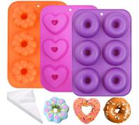 YXHZVON 3 Pièces Moule Donuts, Moule à Beignets avec 6 Cavités, Moules à Donuts en Silicone Antiadhésif Moules avec 10 poches à Douille, Moule a Donuts Convient pour Gâteaux Bagels Biscuits Muffins