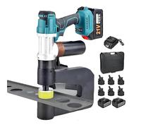 YXYLJOZ Perforatrice hydraulique électrique sans Fil | Outil de Perforation Portable avec 6 Matrices, Profondeur de Gorge de 150 mm et Plage de diamètre de 16 à 32 mm | 2 Batteries