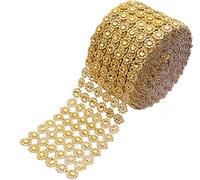 YYaaloa Rouleau de ruban en maille imitation diamant - 10,2 cm x 9,1 m - 6 rangées - Motif floral doré - Pour mariage, fête, centre de table, gâteaux, vases, décoration étincelante (doré)