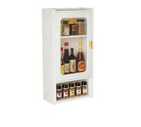 YYBHKHBY Meuble Haut de Cuisine INOX - Armoire Murale Porte Coulissante Acrylique - Rangement Suspendu Épices avec Étagère Ouverte pour Petit Espace & Maison,Blanc,40x16x60cm