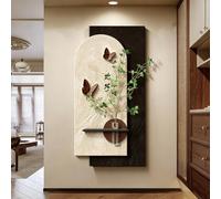YYBHKHBY Peinture Créative Grès avec Vase Et Plante Artificielle Papillon,3D Sculpture Murale Paysagère Créative,60X120cm Beiges Fresque Murale Grès pour Salon Entrée Couloir