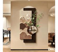 YYBHKHBY Tableau Mural Grès 3D avec Vase Plantes Artificielles,Sculptures Murales Paysagères Créatives,60X120cm Minimaliste Montagne Décoration Murale pour Entrée Couloir