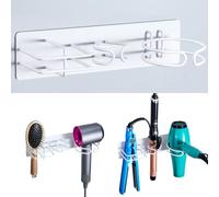 YYBO Support Sèche Cheveux et Lisseur, Porte Seche Cheveux Mural sans perçage, 3 en 1 Support mural pour Sèche-Cheveux, Lisseur, fer à friser pour Salle de Bain, Hôtel, Salon (Blanc)