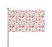 YYHHAOFA Bannières d'extérieur Love Paris Tour de vélo avec imprimé cœur 0,9 x 1,5 m - Drapeau en polyester durable pour pelouse, terrasse et décorations de fête