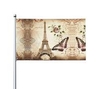 YYHHAOFA Bannières d'extérieur vintage Paris Tour Eiffel et papillons 0,9 x 1,5 m - Polyester durable pour pelouse, terrasse et décorations de fête