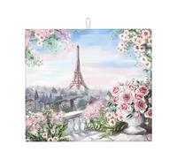 YYHWHJDE Tapis de séchage de cuisine avec imprimé Tour Eiffel Paris - Couverture de vaisselle absorbante, couche de comptoir antidérapante avec imprimés éclatants, idéal pour une pendaison de