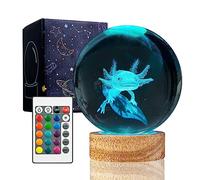 YYLZEPHB Axolotl Veilleuse 3D en forme de boule de cristal avec base en bois, 16 couleurs avec télécommande, décoration de bureau cool pour enfants et amis (Axolotl-b)