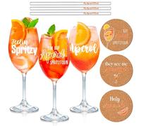 YYSWSAKY Coffret cadeau 3 verres Aperol Spritz - Verres Aperol de qualité supérieure | Pailles en verre It’s Aperol O’Clock | Sous-verres en liège, idéal pour les amateurs d'Aperol