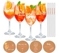 YYSWSAKY Coffret cadeau 4 verres Aperol Spritz - Verres Aperol de qualité supérieure | Pailles en verre It’s Aperol O’Clock | Sous-verres en liège, idéal pour les amateurs d'Aperol