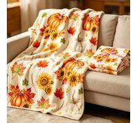 YYSWSAKY Couverture Polaire Automne Canapé 130 x 150 cm, Flanelle Citrouille Jeté de Canapé Doux, Couvre-Lit Décoration Intérieur Maison, Douillet et Esthétique pour l'Automne et Action de Grâce