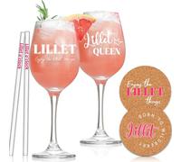 YYSWSAKY Lot de 2 verres Lillet - Coffret cadeau - Verres à spritz Wildberry - Pailles en verre - Dessous de verre en liège - Verre à cocktail pour les fans de Lillet