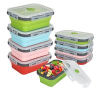 YYTECH 4 Pièces Boîtes Bento Pliables en Silicone, Rétractable Déjeuner Bento Box, Stockage avec Couvercle Empilable Boîte Bento Anti-Fuite pour Bureau Camping Pique-Nique(550ml)