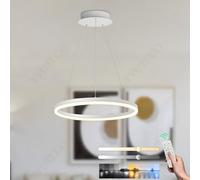 YYUTLUO Lustre LED Moderne DIY Cercle, 1 Blanc Anneaux, 60cm=29W， H150cm Hauteur Réglable, Métal+Acrylique, Télécommande Intensité Variable Lampe, Suspendue Plafond Ronde Salon Chambre Bureau