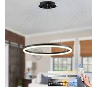 YYUTLUO Lustre LED Moderne DIY Cercle, 1 Noire Anneaux, 60cm=29W， H150cm Hauteur Réglable, Métal+Acrylique, Télécommande Intensité Variable Lampe, Suspendue Plafond Ronde Salon Chambre Bureau
