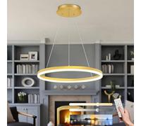 YYUTLUO Lustre LED Moderne DIY Cercle, 1 Or Anneaux, 60cm=29W， H150cm Hauteur Réglable, Métal+Acrylique, Télécommande Intensité Variable Lampe, Suspendue Plafond Ronde Salon Chambre Bureau