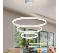 YYUTLUO Lustre LED Moderne DIY Cercle, 3 Blanc Anneaux, 40+60+80cm=90W， H200cm Hauteur Réglable, Métal+Acrylique, Télécommande Intensité Variable Lampe, Suspendue Plafond Ronde Salon Chambre Bureau
