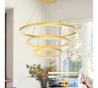 YYUTLUO Lustre LED Moderne DIY Cercle, 3 Or Anneaux, 40+60+80cm=90W， H200cm Hauteur Réglable, Métal+Acrylique, Télécommande Intensité Variable Lampe, Suspendue Plafond Ronde Salon Chambre Bureau
