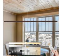 YYUTLUO Lustre Linéaire Cylindrique En Bois, Lumière à Intensité Variable Avec Télécommande, Cordon De Suspension Réglable De 150cm, Moderne à Led, Salon, Bureau, Salle à Manger(Marrón 120cm)