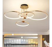YYUTLUO Plafonnier LED, Ø75cm lustre Cercle En Métal Doré, 85W Dimmable En Continu 3000-6000K, Pendentif Galvanoplastie Rond Moderne, Chambre Salon Enfants Bureau Étude Cuisine Couloir (4 Anneaux)