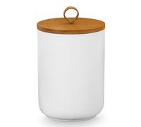 YYW Lot de 3 bocaux en céramique avec couvercles hermétiques en bambou pour le comptoir de cuisine, servir du café moulu, du thé, des herbes, des céréales, du sucre, du sel (blanc, moyen)