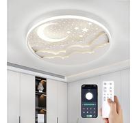YZBEIMDAI Plafonnier LED lampe chambre d'enfant Dimmable, 40cm Créative Étoile Et Lune Acrylique Plafonnier, avec Télécommande APP, Veilleuse, minuterie, pour Filles Garçons Chambre