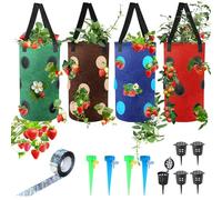 YZNlife Lot de 4 pots de fleurs à suspendre à l'envers pour fraises - En tissu aéré durable - Pour légumes et fraises