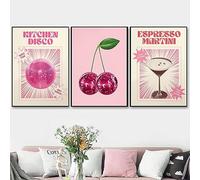 YZNLOQ Art mural disco cuisine, peinture toile motif boule rose cerise expresso martini danse œuvre d'art vintage bar fête 30,5 x 40,6 cm x 7,6 cm sans cadre