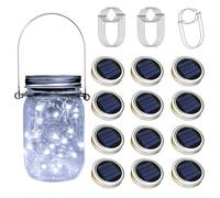 YZOTEK 12 x Couvercles de Solaire Mason Jar Lumières - 30 LED Fée Luciole Guirlandes Lumineuses Suspendu Lanterne, Imperméable Patio Porche Jardin Cour Balcon Pelouse Éclairage Décor/Pas de Pot Inclus