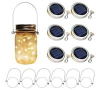 YZOTEK 6 x Couvercles de Solaire Mason Jar Lumières - 30 LED Fée Luciole Guirlandes Lumineuses Suspendu Lanterne, Imperméable Patio Porche Jardin Cour Balcon Pelouse Éclairage Décor(Pas de Pot Inclus)