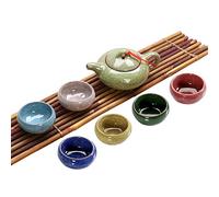 YZOTEK Ensemble Théière - Crack de Glace Colorée Glaçures Service à Thé en Porcelaine / Ustensile de Service à Thé Chinois Kung Fu avec 6 Tasses à Thé Multicolores (1.7oz) et Théière (6.8oz)