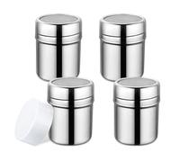 YZROHYI Lot de 4 saupoudreurs à farine en acier inoxydable avec couvercle, saupoudreur de sucre en poudre de cacao, moulin à sucre en poudre pour cannelle et sucre, cappuccino, cannelle