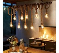 YZSJ E27 Corde De Chanvre Lampe Suspension Vintage Rétro Lumière Industriel De Fer Antique Lustre Au Plafond Réglable en Hauteur Tissé À La Main Bar Cuisine Salle À Manger Pendentif Luminaire