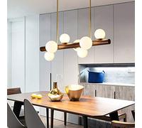 YZSJ Lampe Suspension En Bois Massif Lumière Suspendu Restaurant Boule Ronde Lustre En Acajou Bande Haricot Magique Pendentif Luminaire G9 Noyer Table À Manger Salon Chambre Lampes,mahogany 7heads
