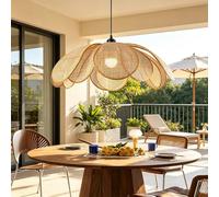 YZSJ Lustre Vintage Créatif En Forme De Pétales Suspension Japonaise En Rotin Style Bohème Hauteur Réglable 120 Cm Douille E27 Adapté Pour Cuisine Salle À Manger Salon Et Café(60CM)
