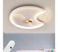 YZSJ Plafonnier LED Moderne Plafonnier Enfant Design Planète Astronaute Variable À L'infini Avec Télécommande Adapté À La Chambre À Coucher Chambre D'enfant Salon Salle D'étude Blanc