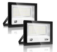YZYFACAI 50W Projecteur LED 2 Pièce，5000lm Spot LED Extérieur，7000K Blanc Froid，IP67 Etanche Super Lumineux Eclairage Exterieur，Éclairage mural d'extérieur pour Jardin, Patio, Garage