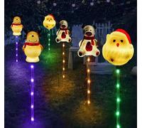 YZYOE 6 Pack LED extérieur sol solaire inséré lumières décoratives de Noël, étanche cour solaire Père Noël mignon ours et cerf lampe décorative, avec 8 modes de lumière couleur.