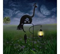 YZYOE Lumière de pêche Chat Noir alimentée par Le Soleil, Jardin décoratif Fer Art Chat Mignon pêche lumière de Sol, crépuscule sans Fil à l'aube LED Lampe Paysage imperméable.