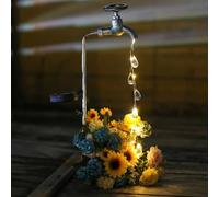 YZYOE Lumière des gouttelettes d'eau du robinet alimenté par le soleil, décoration de jardin en fer forgé Rétro robinets mignons Lumière de plancher des gouttelettes d'eau.