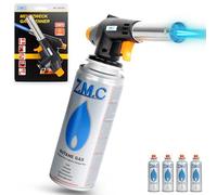 Z.M.C Brûleur à gaz + 4 cartouches de gaz de 227 g, chalumeau de soudage jusqu'à 1300 °C, chalumeau Bunsen 1,3 kW, chalumeau de cuisine avec flamme réglable